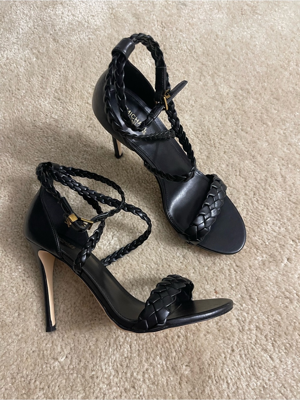 Michael Kors Black Braided Strap Stiletto Sandals